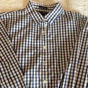 Lands' End Long Sleeve Blue Check Wrinkle Free Shirt, Size 14
